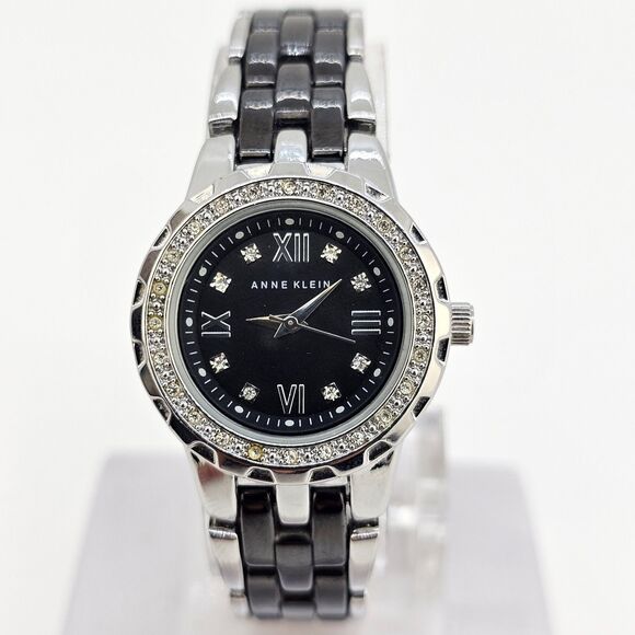 Anne Klein Women's Watch 28MM Black Dial Gray Black Bracelet Band 6" New Battery - Picture 1 of 12